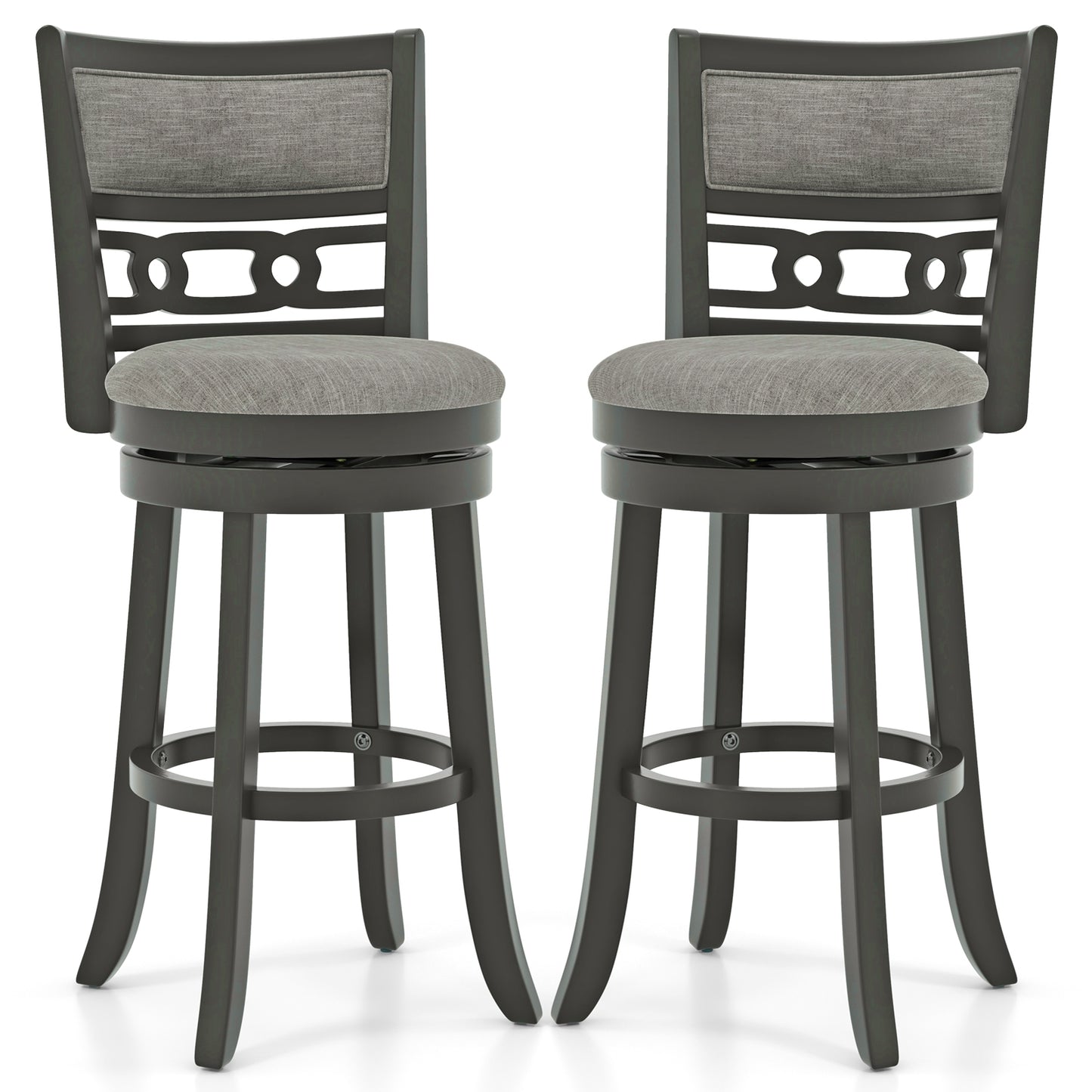 30.5" Bar Height Bar Chair with Wooden Frame Swivel Seat and Footrest for Pub Bar Restaurant-2 Pack