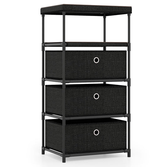 Dresser with 3/4 Drawers Fabric Storage Tower with Wood Top and Metal Frame-M