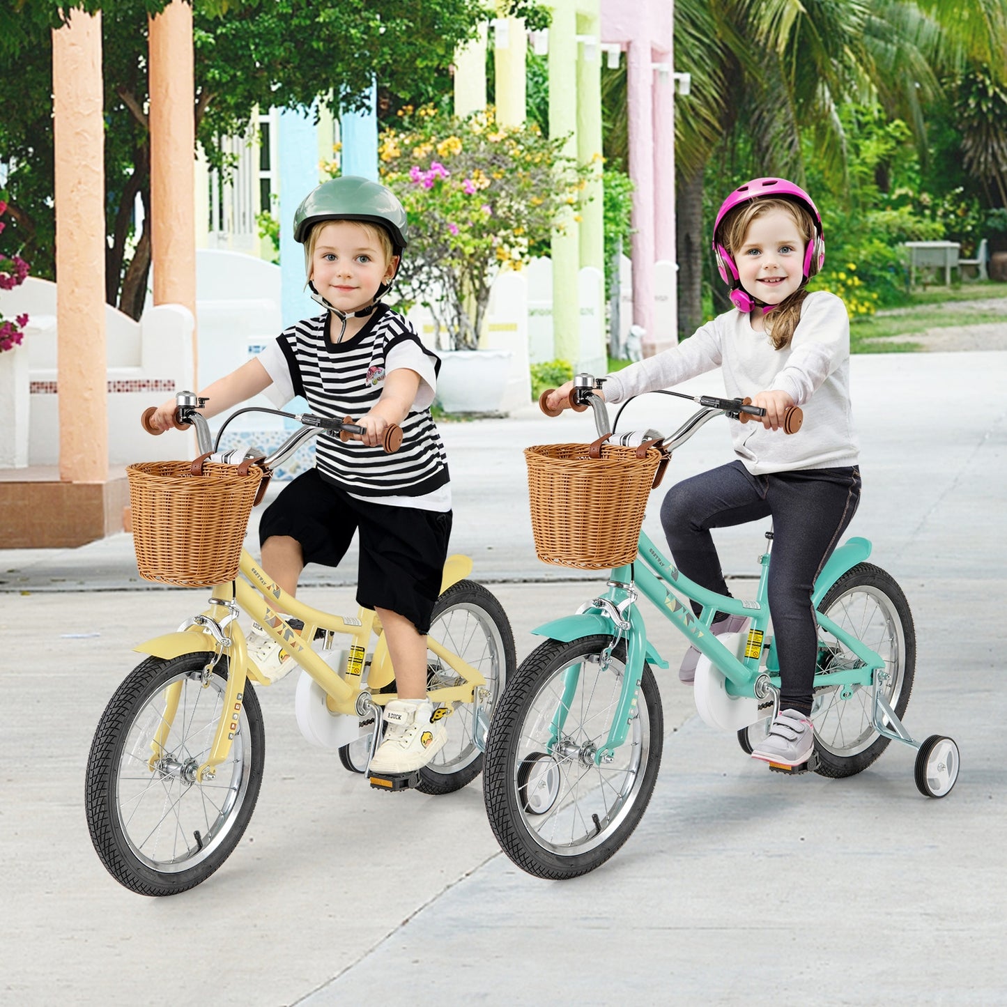 16-inch kids bike by Wilsons Home Store with adjustable frame, reflectors, and bell, designed for children aged 4 to 7 years.