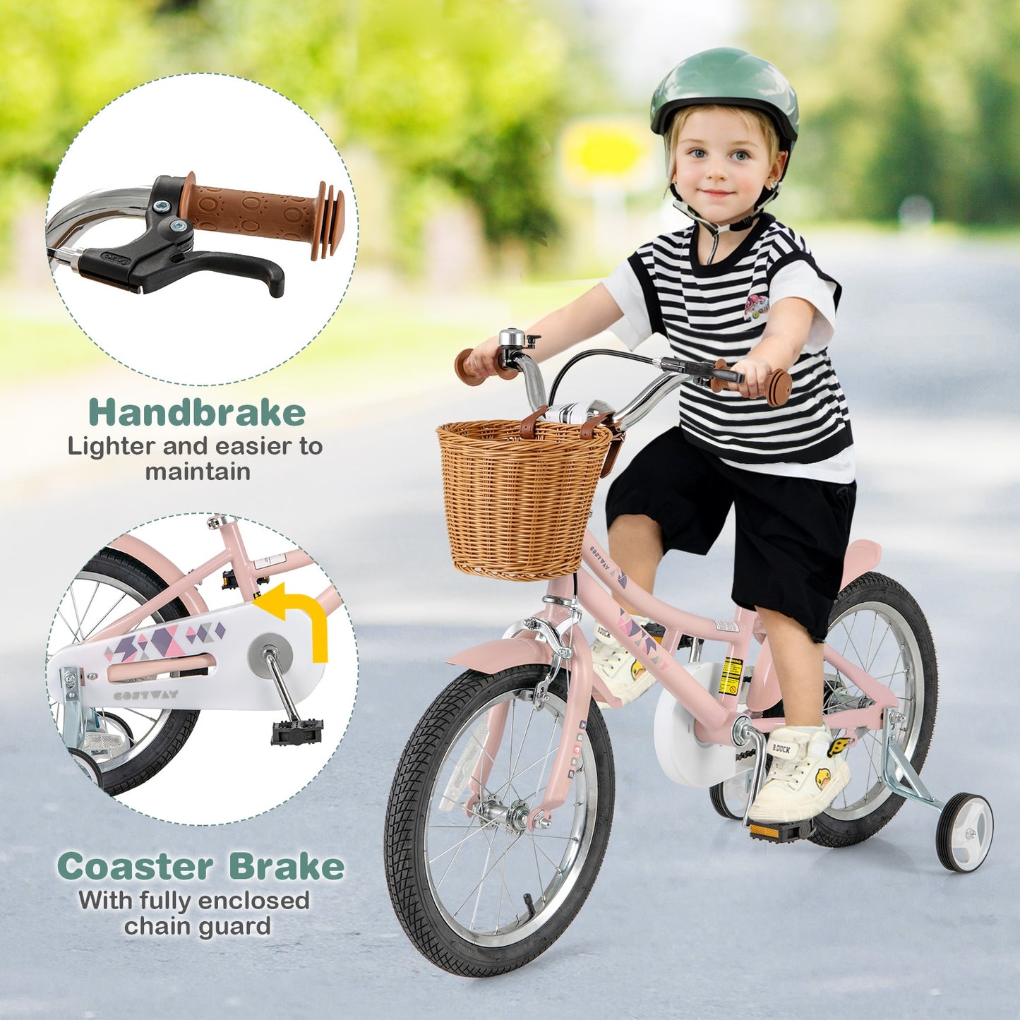 16 Inch Kids Bike Retro Bicycle with Adjustable Height and Basket for Ages 4-7 Years Old-16 inches