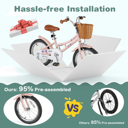 16 Inch Kids Bike Retro Bicycle with Adjustable Height and Basket for Ages 4-7 Years Old-16 inches