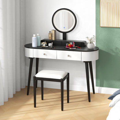 Makeup Vanity Table Set with LED Mirror and 3 Spacious Drawers-Black-Brown