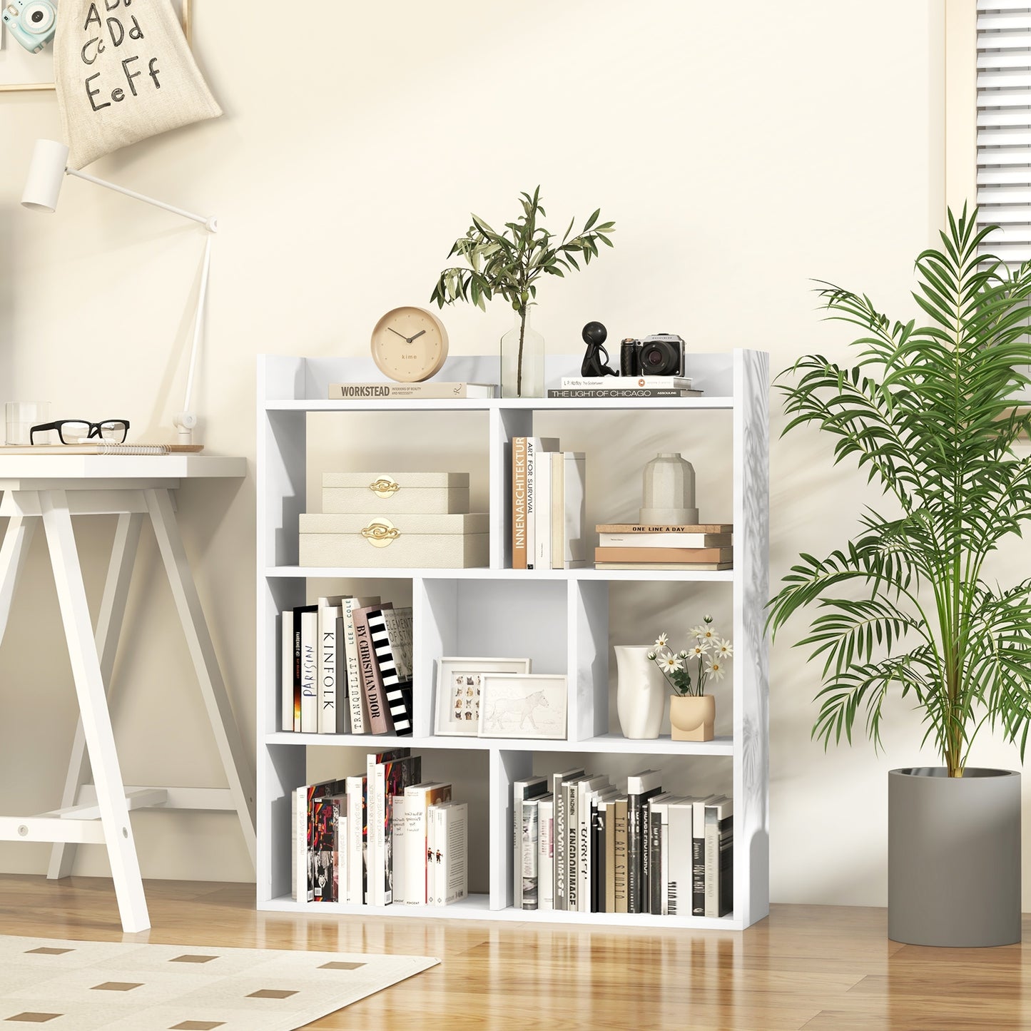 7 Cubes Open-back Bookshelf with Anti-Toppling Devices-Black