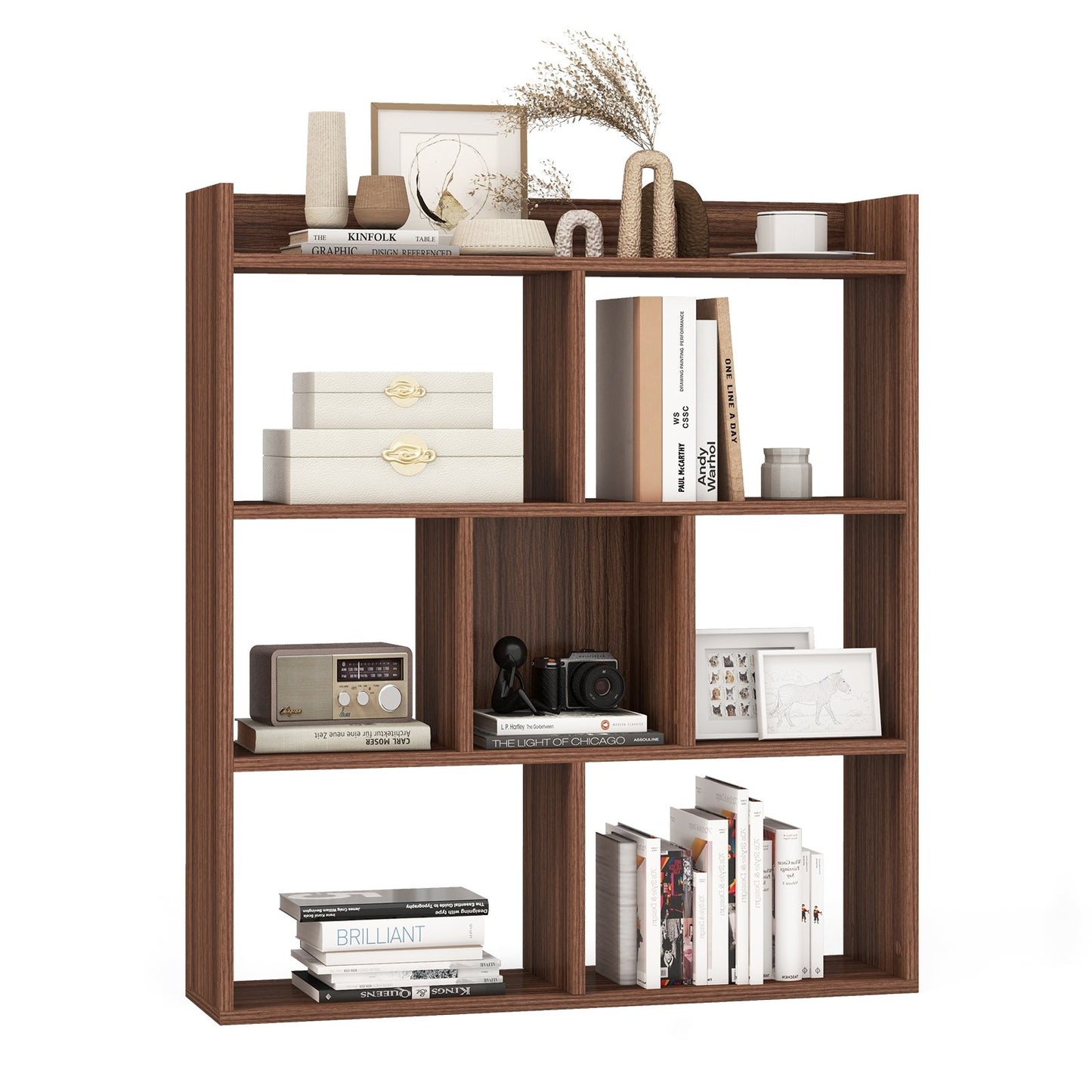 7 Cubes Open-back Bookshelf with Anti-Toppling Devices-Black