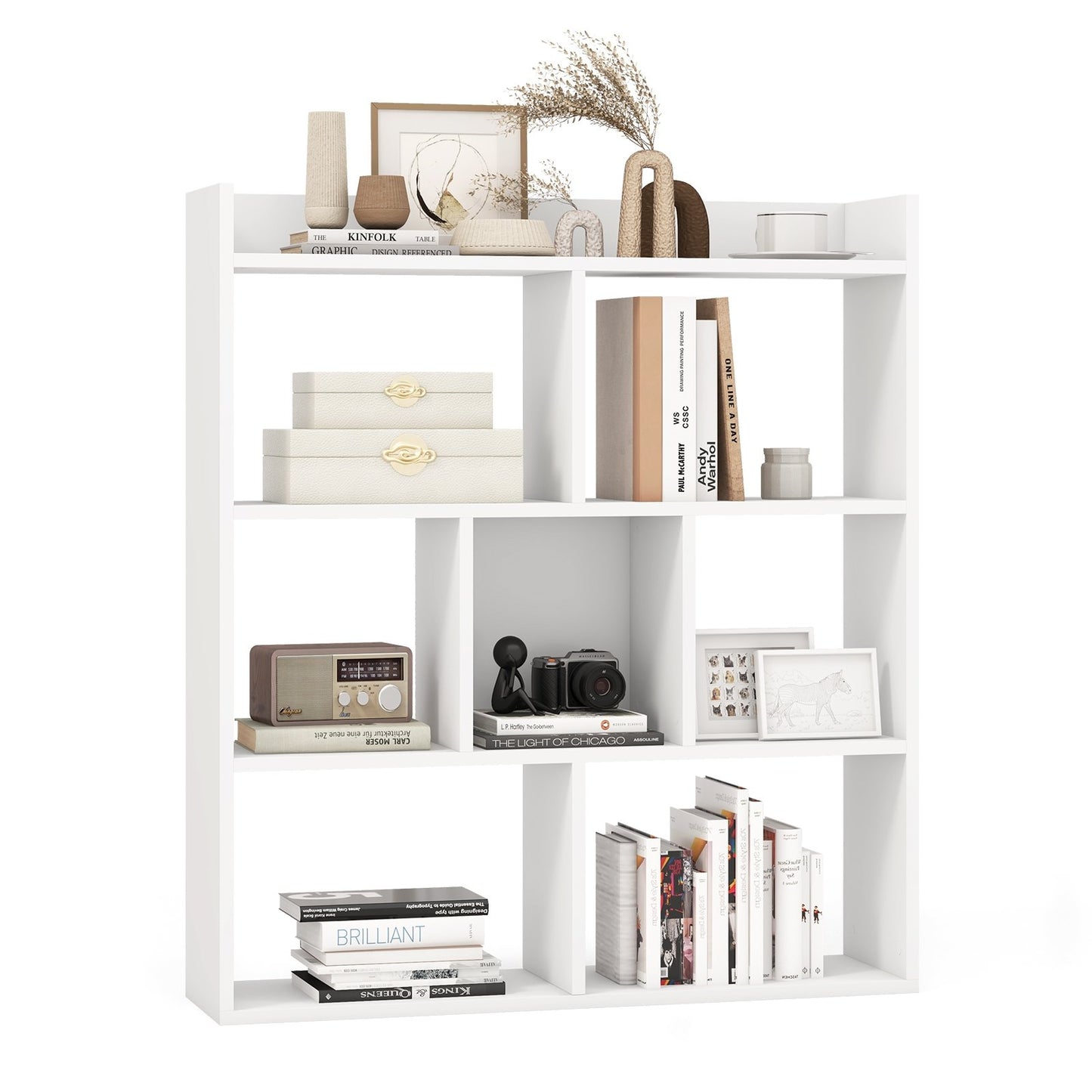 7 Cubes Open-back Bookshelf with Anti-Toppling Devices-Black