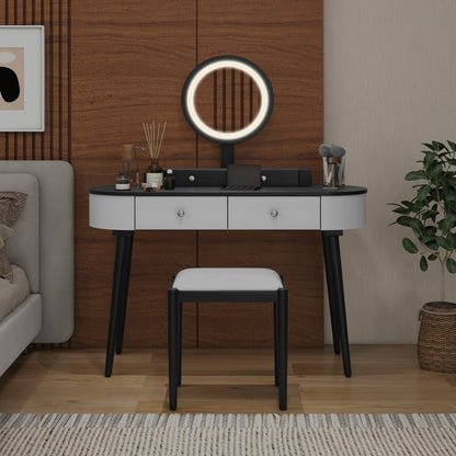 Makeup Vanity Table Set with LED Mirror and 3 Spacious Drawers-Black-Brown