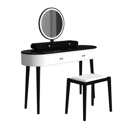 Makeup Vanity Table Set with LED Mirror and 3 Spacious Drawers-White-Dark Wood