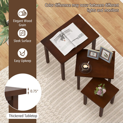 3-Piece Farmhouse Rectangle Side Table Set for Living Room-Walnut
