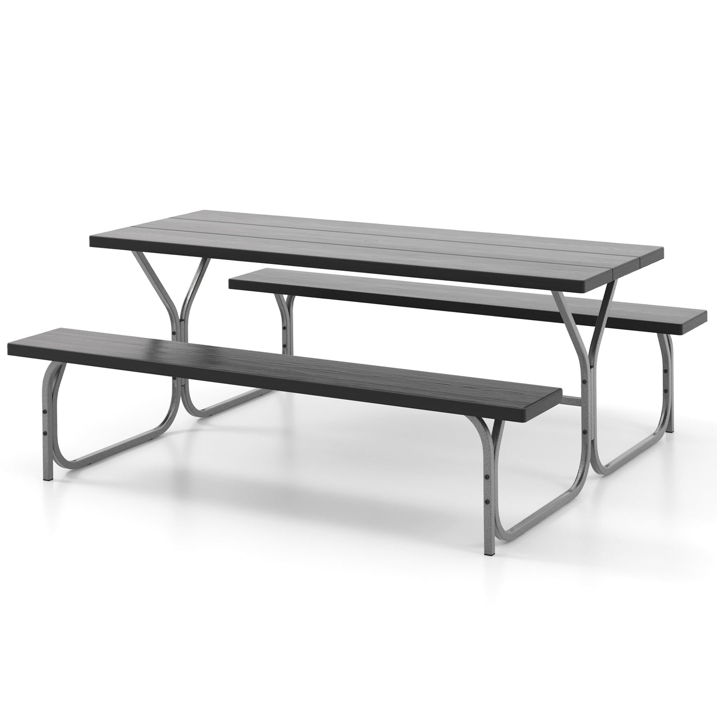 6 Feet Picnic Table Bench Set with HDPE Tabletop for 8 Person-Black