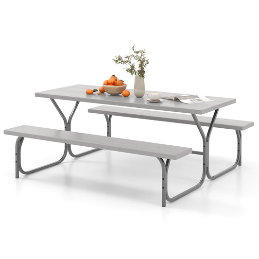 6 Feet Picnic Table Bench Set with HDPE Tabletop for 8 Person-Gray