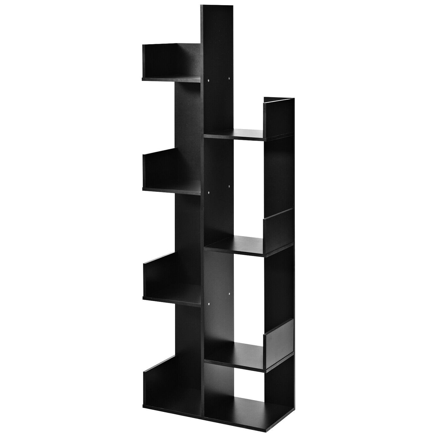 8-Tier Bookshelf Bookcase with 8 Open Compartments Space-Saving Storage Rack -Black