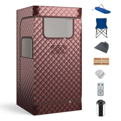 Portable Steam Sauna with 3L Steam Generator Remote Control Wood Foot Massager and Foldable Chair for Home-Black