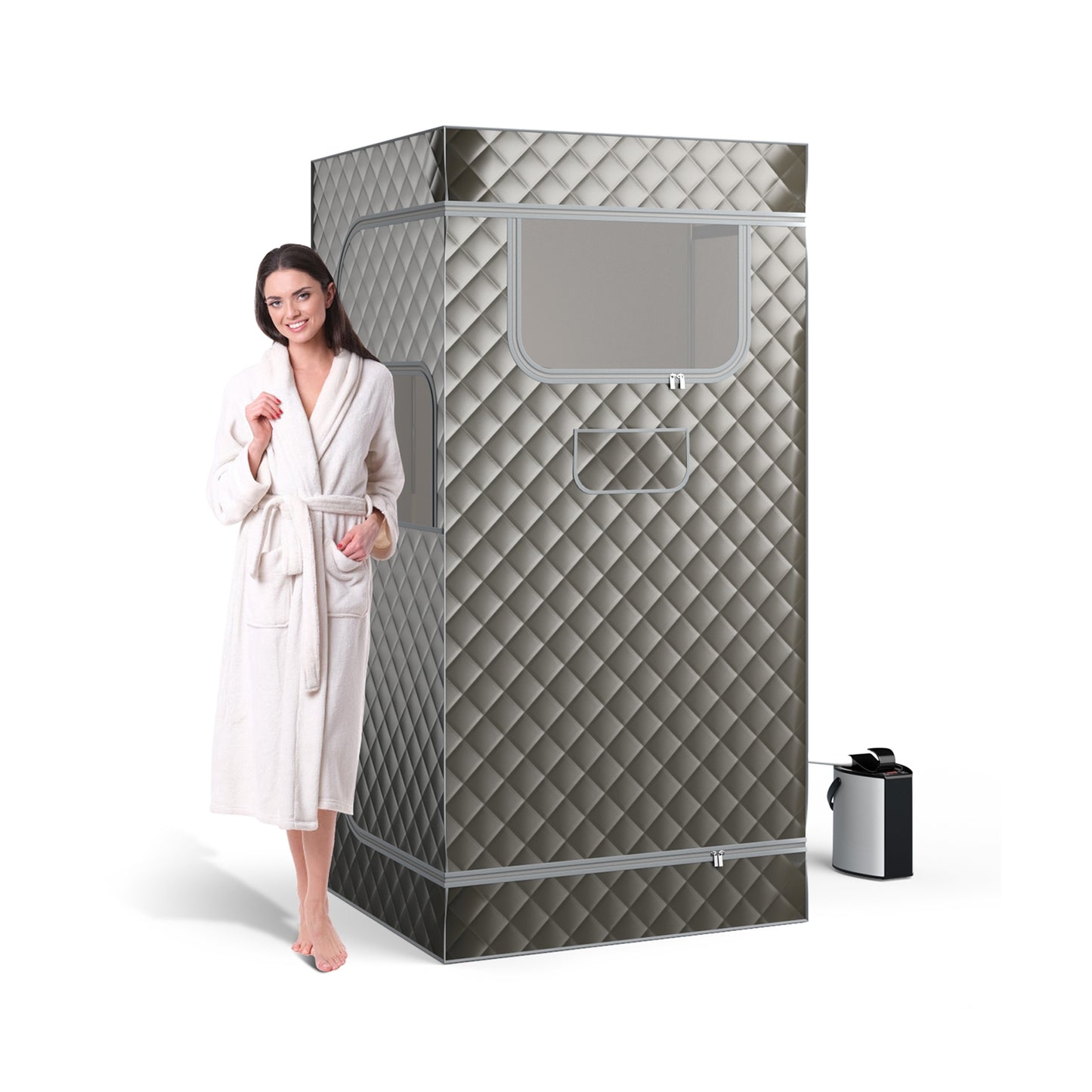 Portable Steam Sauna with 3L Steam Generator Remote Control Wood Foot Massager and Foldable Chair for Home-Black