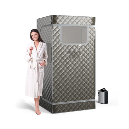 Portable Steam Sauna with 3L Steam Generator Remote Control Wood Foot Massager and Foldable Chair for Home-Black