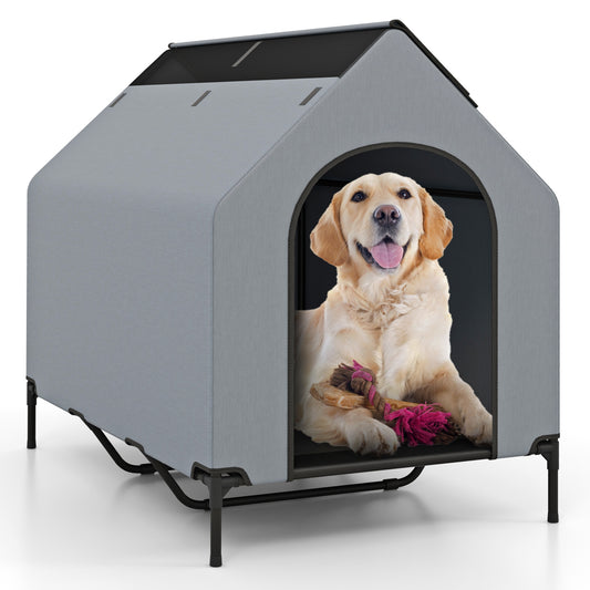 Large/Middle/Small Outdoor Elevated Pet House with Ventilated Windows-L