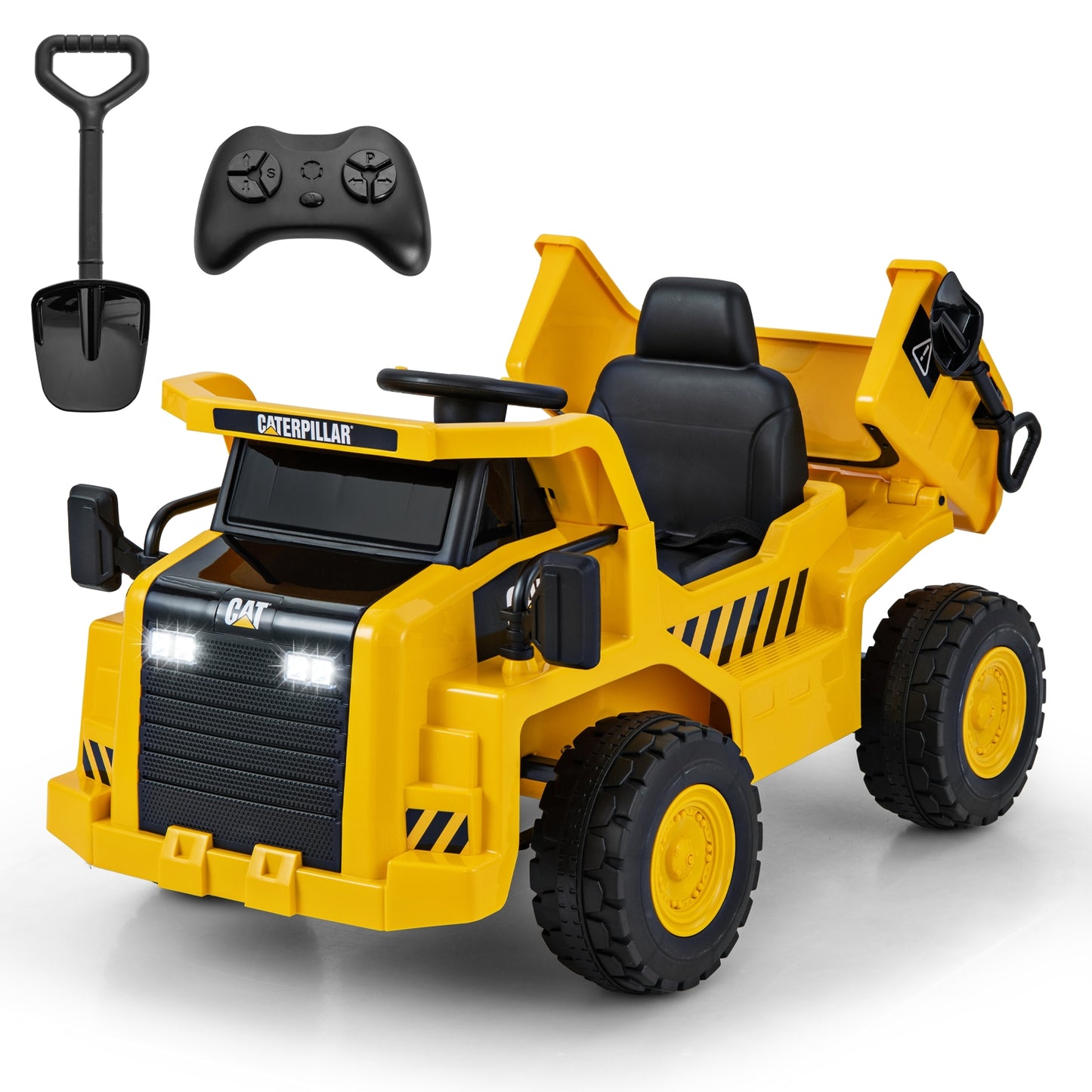 12V Caterpillar Licensed Kids Ride on Dump Truck with Tiltable Bump Bed-Yellow