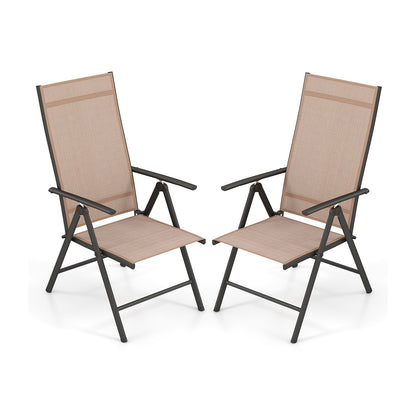 Patio Folding Dining Chairs Set of 2 with 7-Level Adjustable High Backrest-Coffee