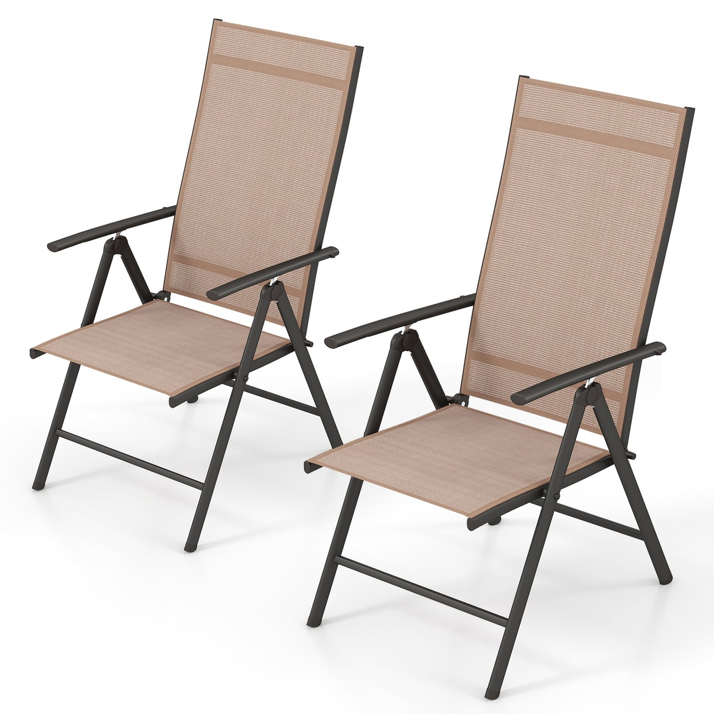 Patio Folding Dining Chairs Set of 2 with 7-Level Adjustable High Backrest-Coffee