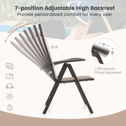 Patio Folding Dining Chairs Set of 2 with 7-Level Adjustable High Backrest-Coffee