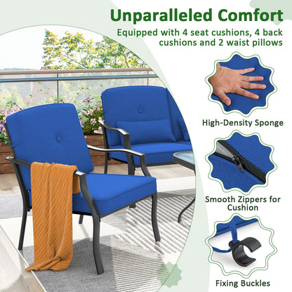 4 Pieces Outdoor Conversation Set with Seat Back Cushions and Waist Pillows-Navy