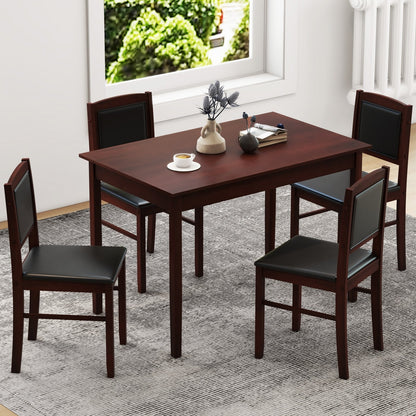 5-Piece Dining Set for 4 with Rubber Wood Legs for Small Dining Room-Beige