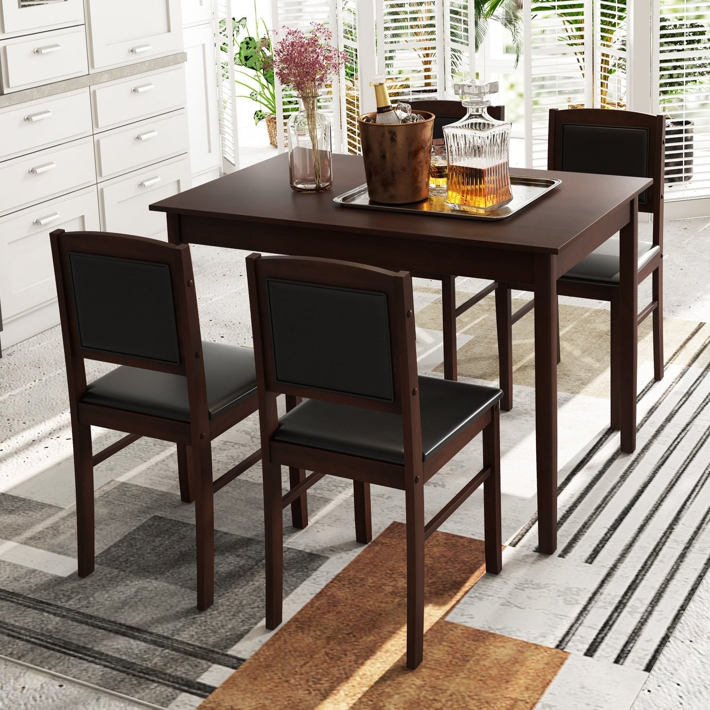 5-Piece Dining Set for 4 with Rubber Wood Legs for Small Dining Room-Beige