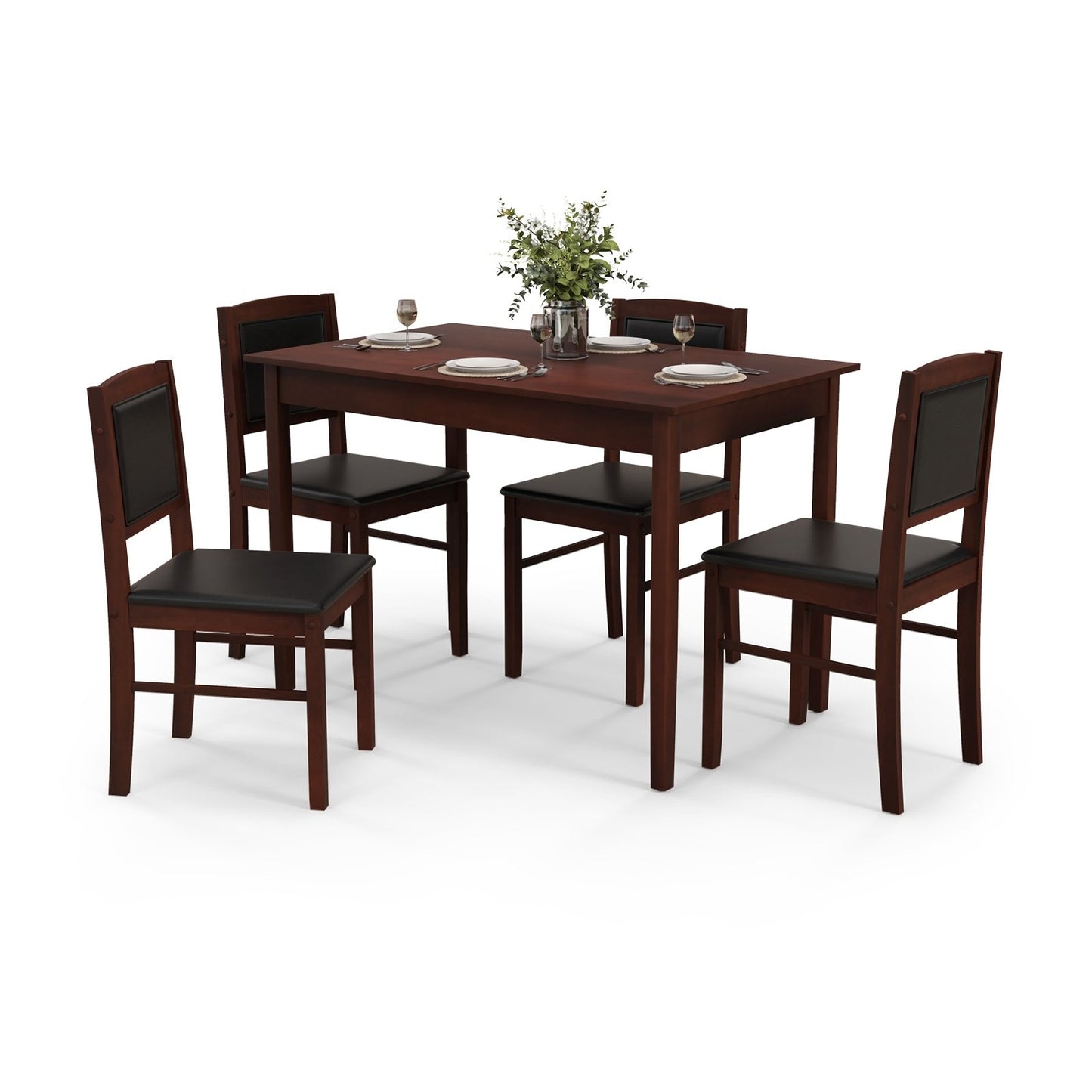 5-Piece Dining Set for 4 with Rubber Wood Legs for Small Dining Room-Beige
