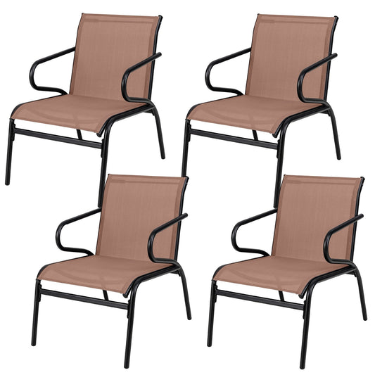 Patio Chairs Set of 4 with Breathable Fabric for Poolside-Coffee