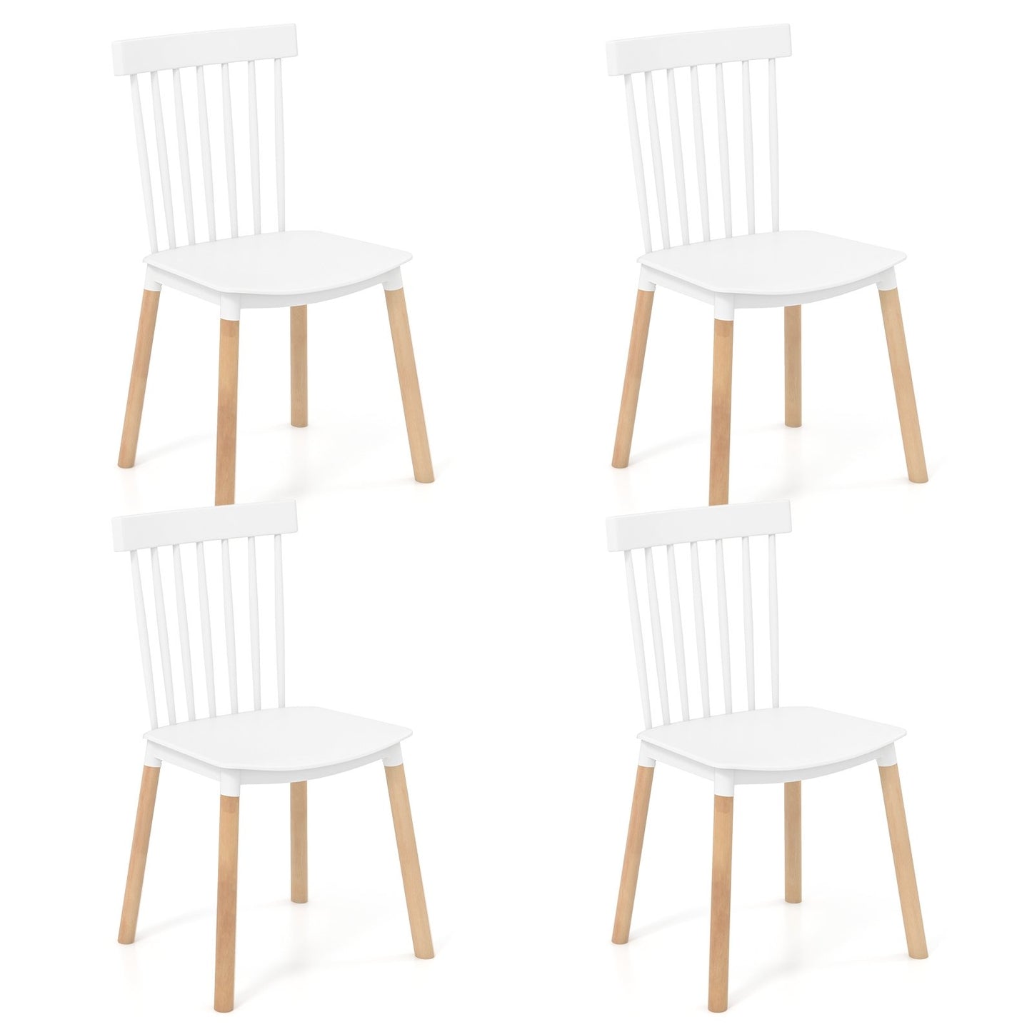Set of 4 Windsor Dining Chairs with Spindle Backs and Curved Seats-Black