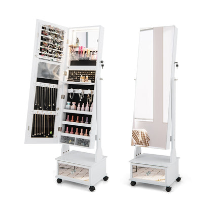 47 Inch Lockable Jewelry Cabinet Armoire with 3-Color LED Lights-Brown