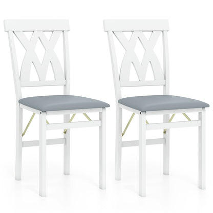 Folding Wooden Dining Chair Set of 2 Faux Leather Upholstered Kitchen Armless Chairs-Walnut