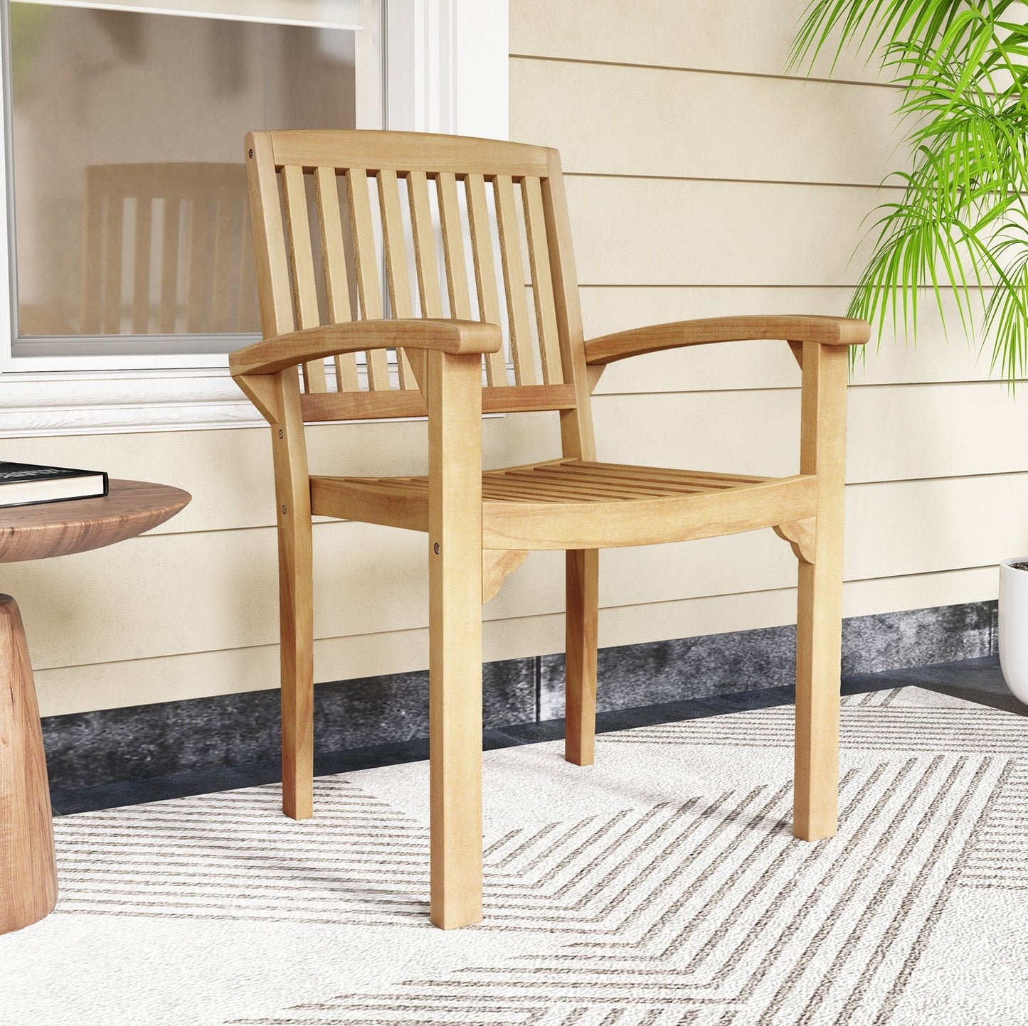 Outdoor Patio Chair with Slatted Seat and Curved Seat