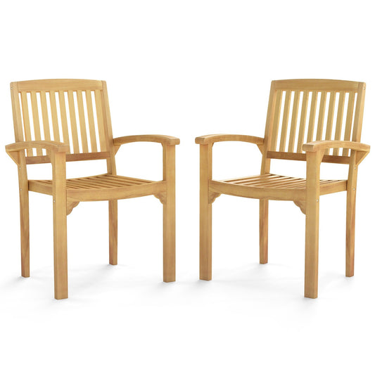 Set of 2 Outdoor Patio Chair with Slatted Seat and Curved Seat