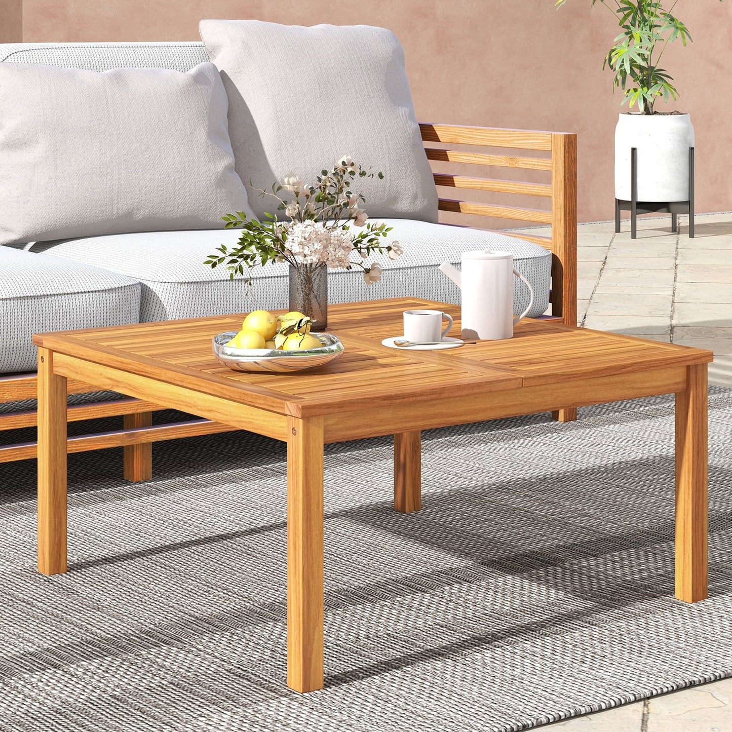 35.5 Inches Patio Solid Acacia Wood Coffee Table Side Table