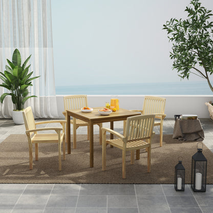 Set of 4 Outdoor Patio Chair with Slatted Seat and Curved Seat