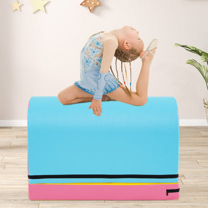 Gymnastics Vaulting Box with Detachable Mat Carrying Handle for Kids-Blue