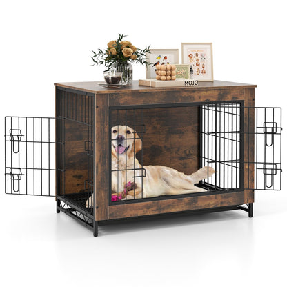 Dog Crate Furniture with Double Lockable Doors and Removable Pull-out Tray-S
