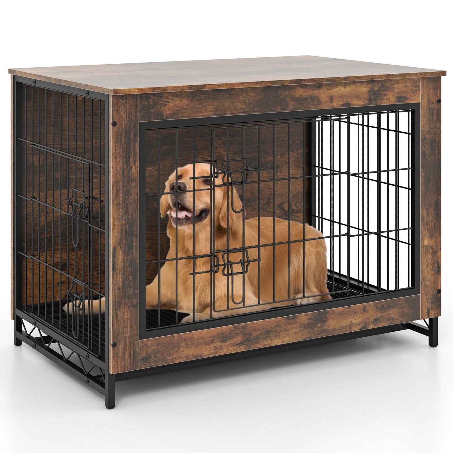 Dog Crate Furniture with Double Lockable Doors and Removable Pull-out Tray-S