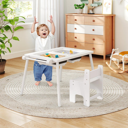 Sensory Table and Chair Set for Kids 2-8 with Foldable Bins-Natural