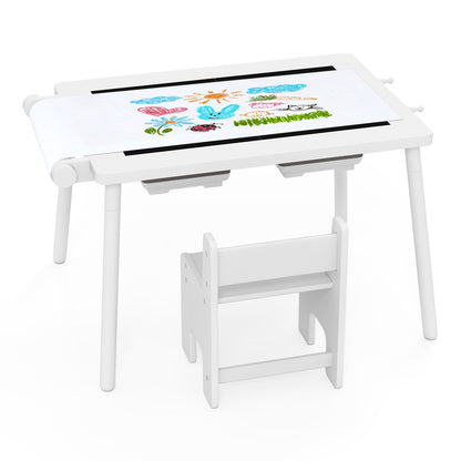 Sensory Table and Chair Set for Kids 2-8 with Foldable Bins-Natural