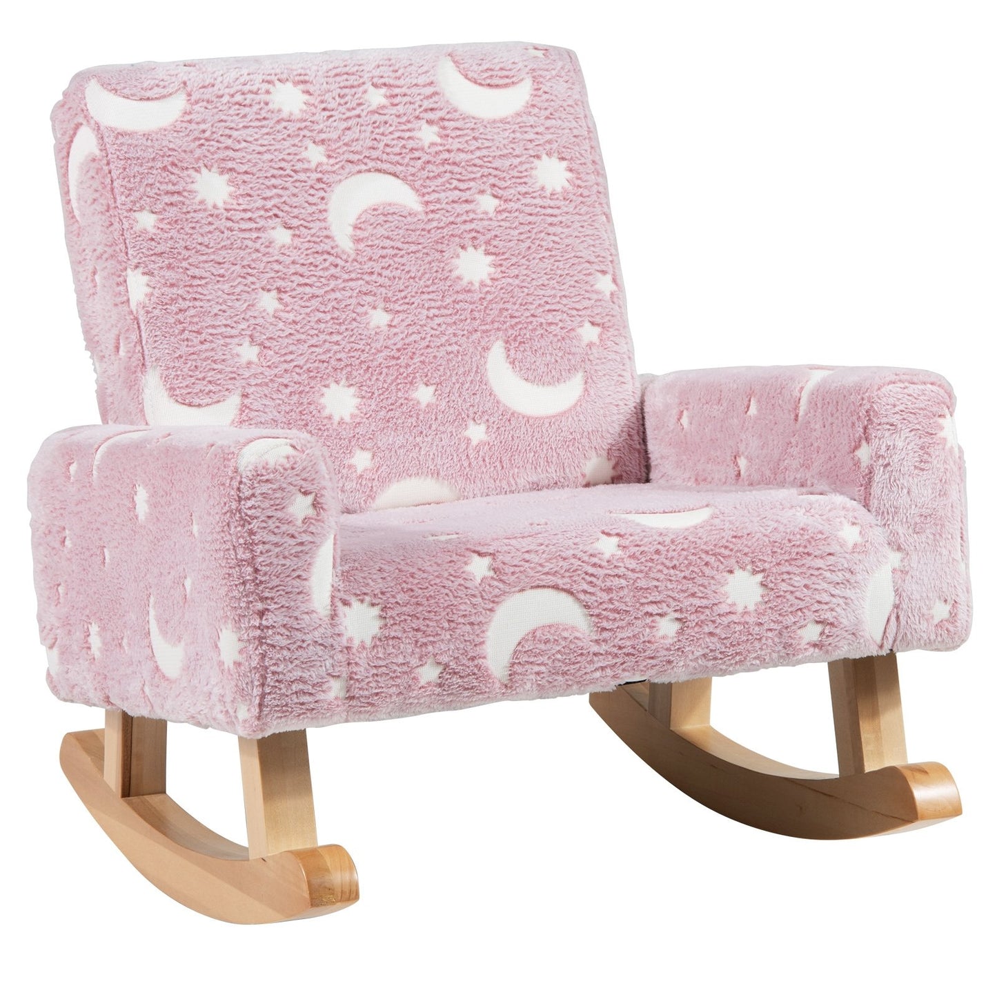 Kids Rocking Chair Upholstered Flannel Children Rocker with Solid Poplar Wood Rocking Feet-Multicolor