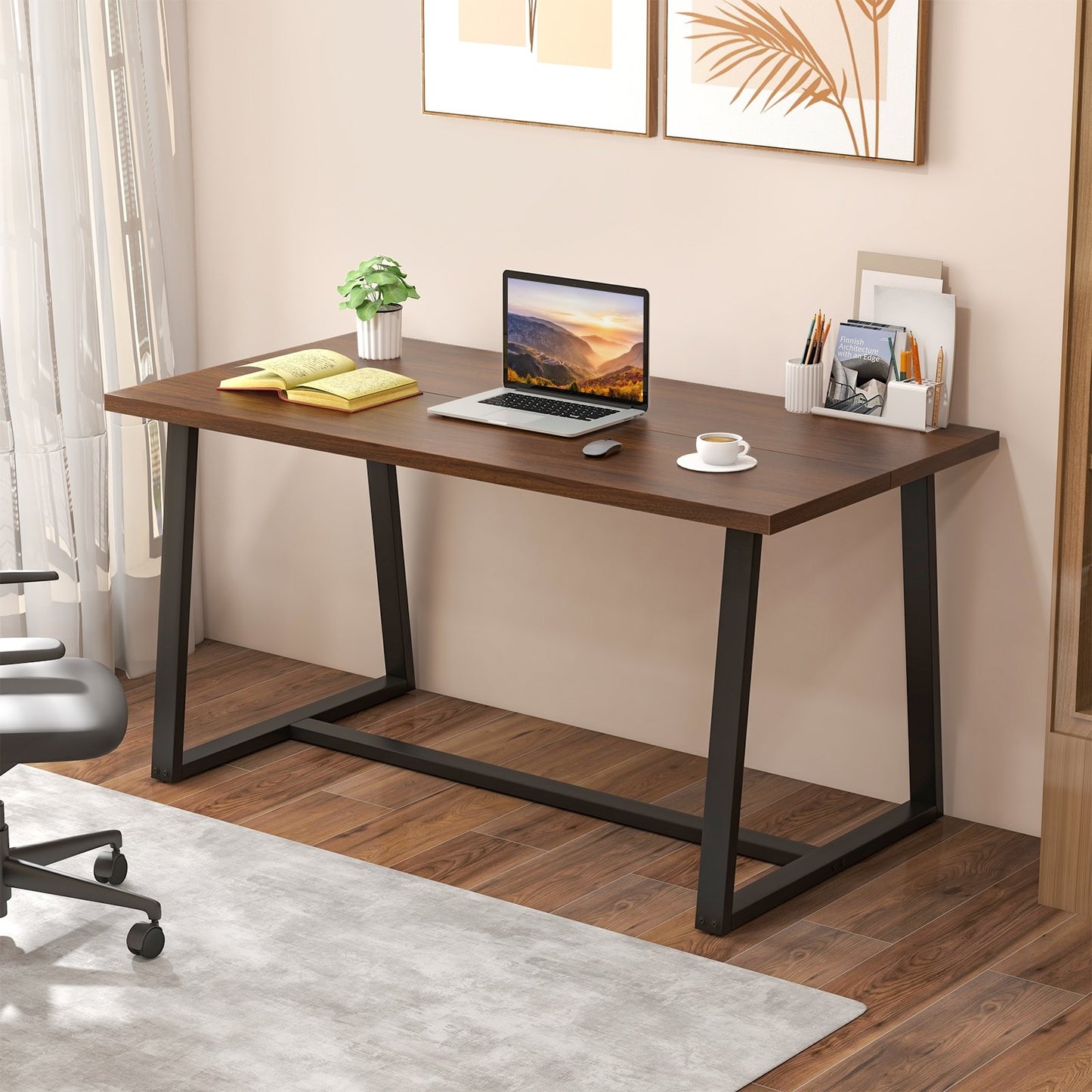 Large Dining Table with Heavy-duty Metal Frame and Anti-slip Foot Pads-Black