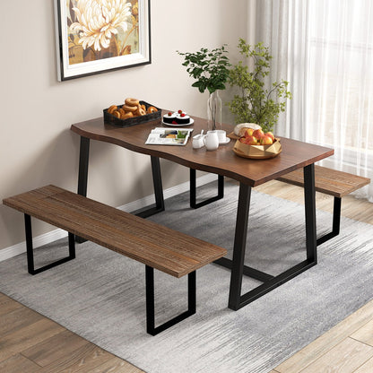 63" Large Dining Table with Wavy Edge and Heavy-duty Metal Frame-Black