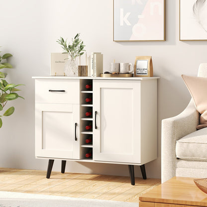 Modern Wine Bar Buffet Cabinet with 6-Bottle Wine Rack-White