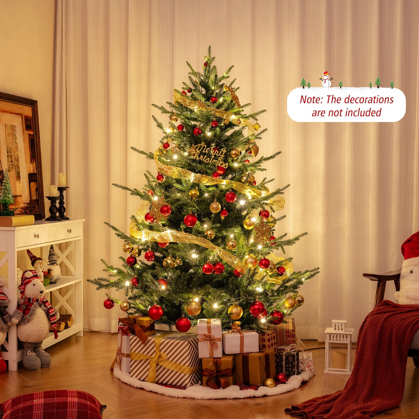 6 FT Pre-Lit Artificial Hinged Xmas Tree with 778 PVC and PE Branch Tips-M