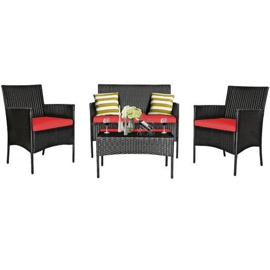 8 Pieces Patio Cushioned Rattan Furniture Set-Red
