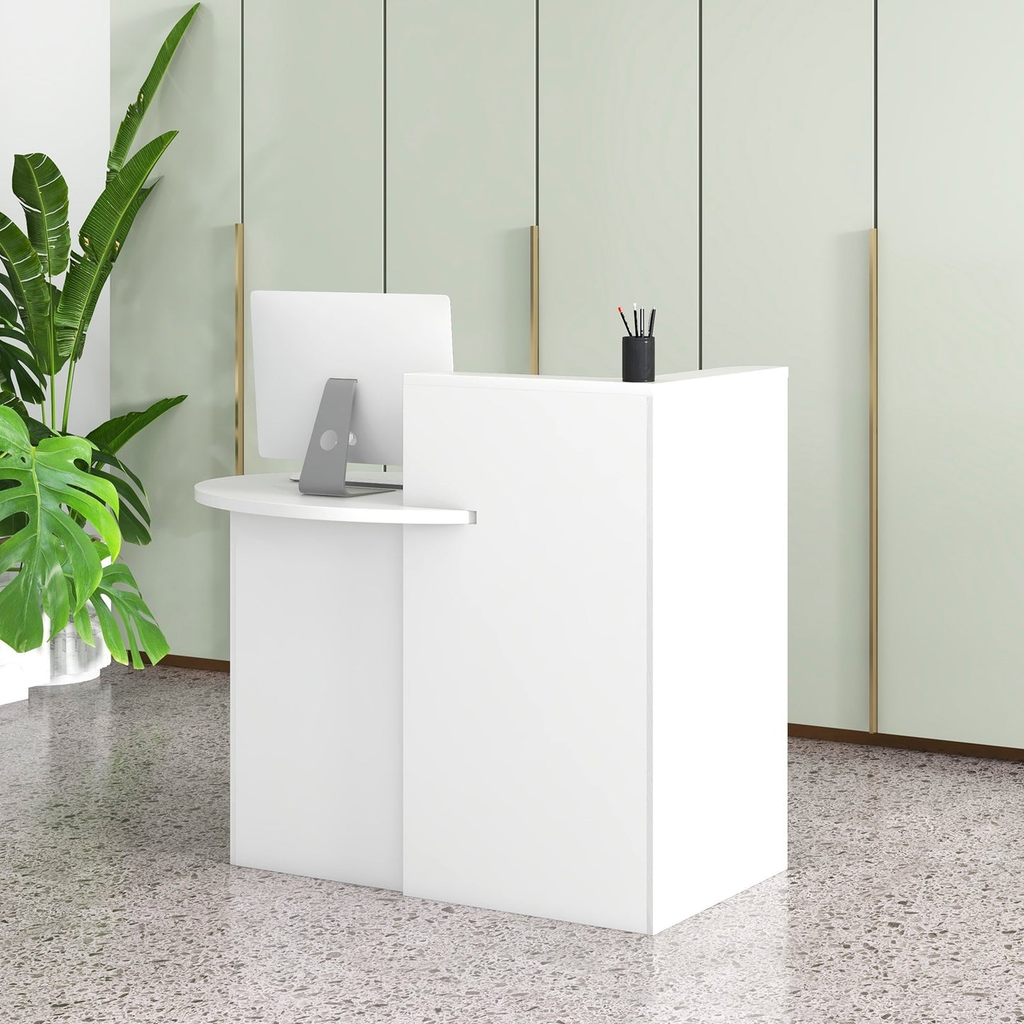 Reception Office Desk with Open Shelf and Lockable Drawer-Black