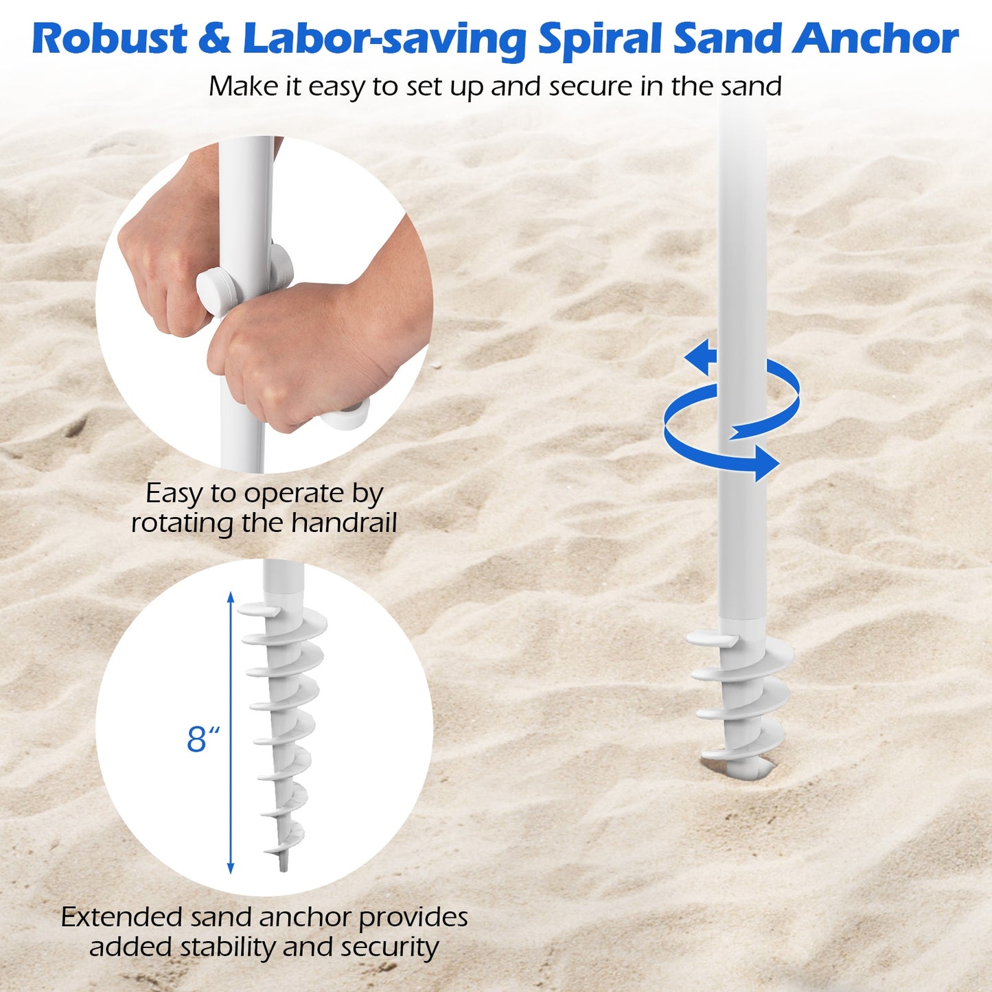6.5 FT Beach Umbrella with Fringe Outdoor Tassel Umbrella with Push Button Tilt-White