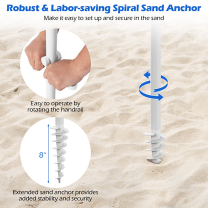 6.5 FT Beach Umbrella with Fringe Outdoor Tassel Umbrella with Push Button Tilt-White