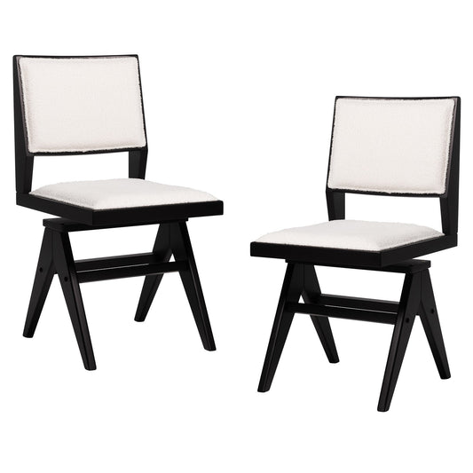 Swivel Wooden Dining Chair Set of 2 with Rubber Wood Frame and Padded Seat-Black